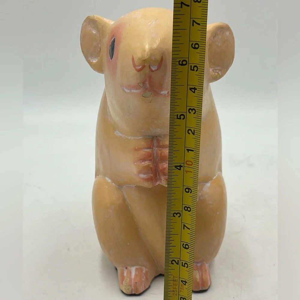 Vintage 6” Solid Wood Mouse / Hamster Hand Carved & Hand Painted Sculpture